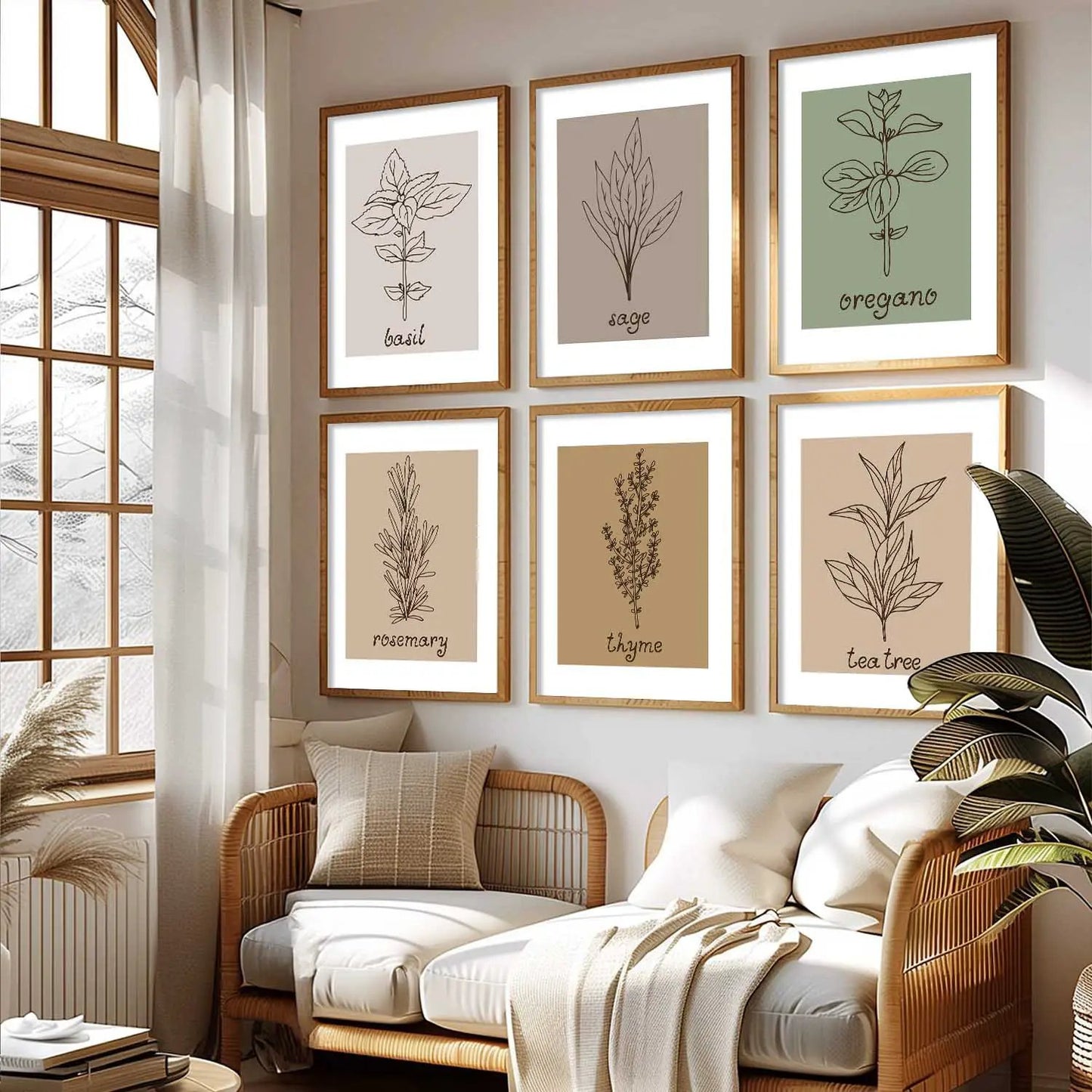 Kitchen Herbs Framed Posters for Restaurant Kitchen Dinning Room Cafe Wall Decor Set of 6