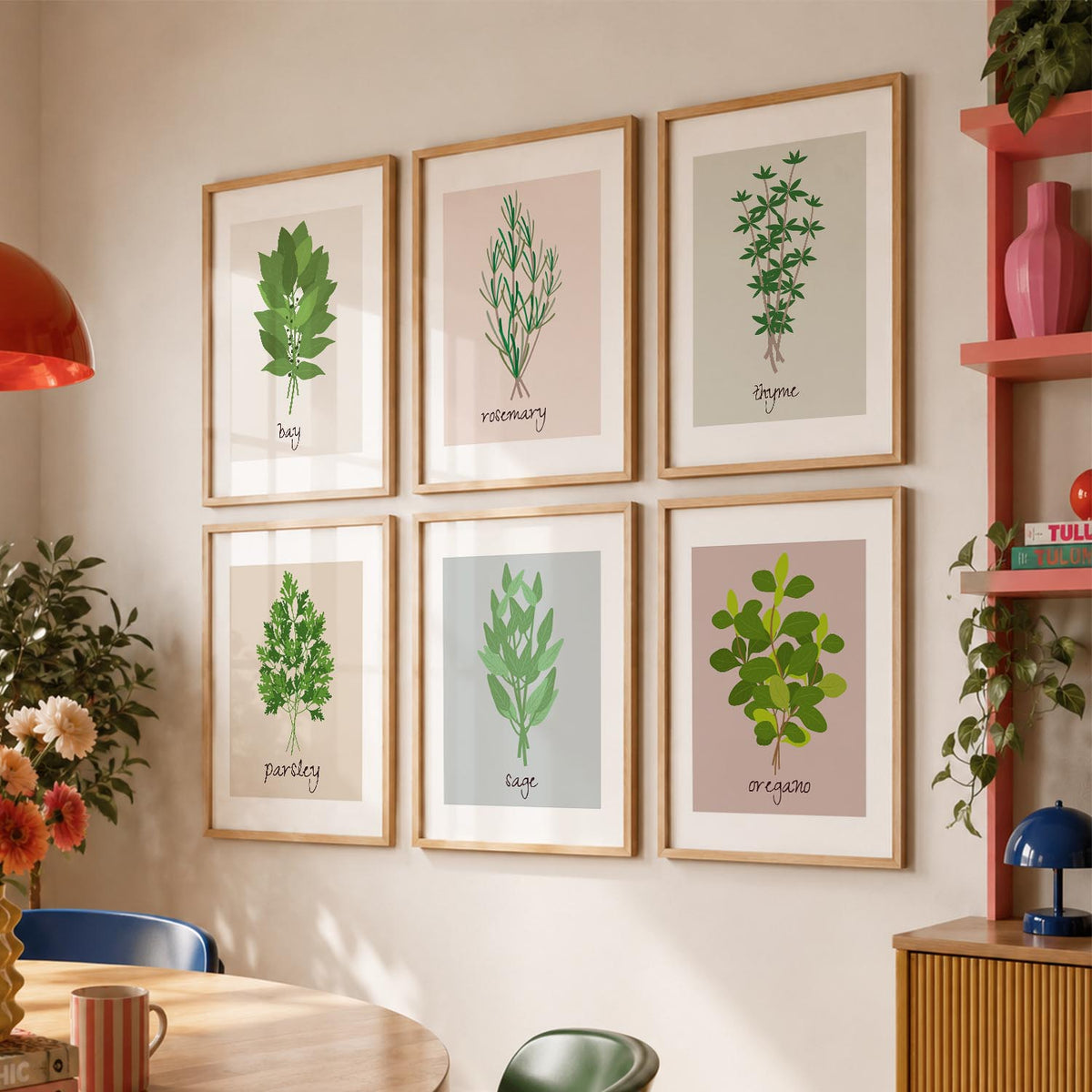 Kitchen Herbs Framed Posters for Restaurant Kitchen Dinning Room Cafe Wall Decor Set of 6