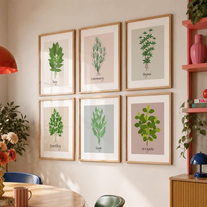 Kitchen Herbs Framed Posters for Restaurant Kitchen Dinning Room Cafe Wall Decor Set of 6