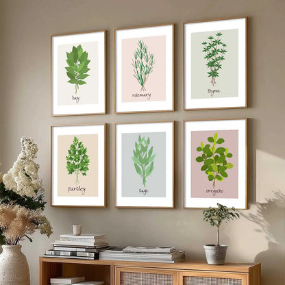 Kitchen Herbs Framed Posters for Restaurant Kitchen Dinning Room Cafe Wall Decor Set of 6