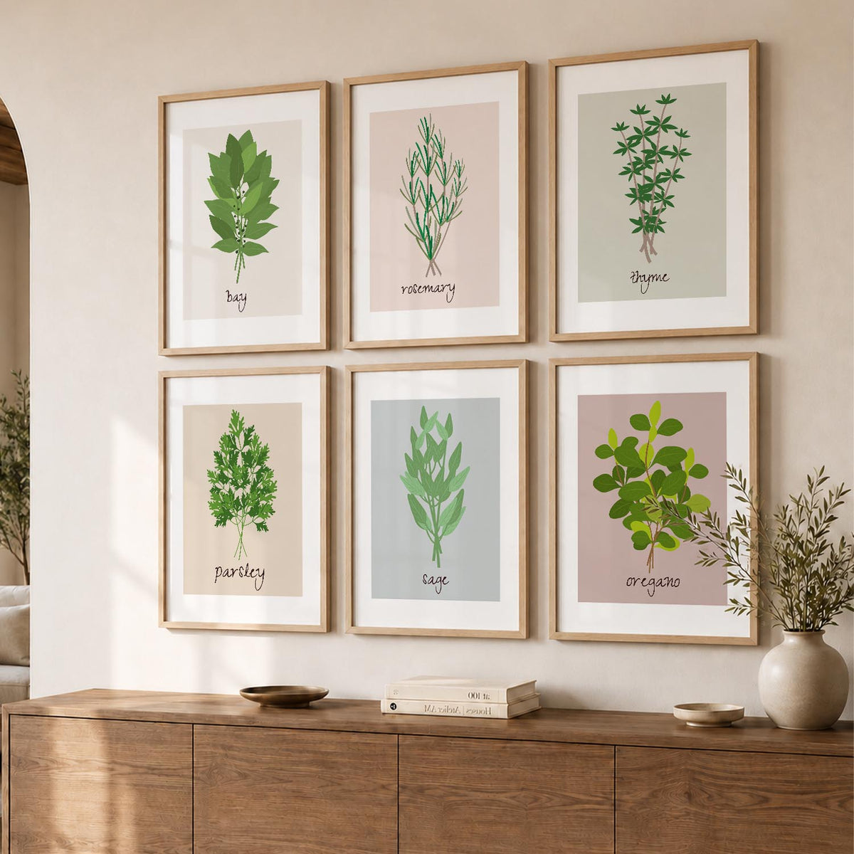 Kitchen Herbs Framed Posters for Restaurant Kitchen Dinning Room Cafe Wall Decor Set of 6