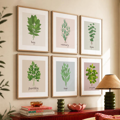 Kitchen Herbs Framed Posters for Restaurant Kitchen Dinning Room Cafe Wall Decor Set of 6