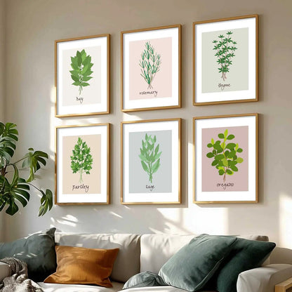 Kitchen Herbs Framed Posters for Restaurant Kitchen Dinning Room Cafe Wall Decor Set of 6