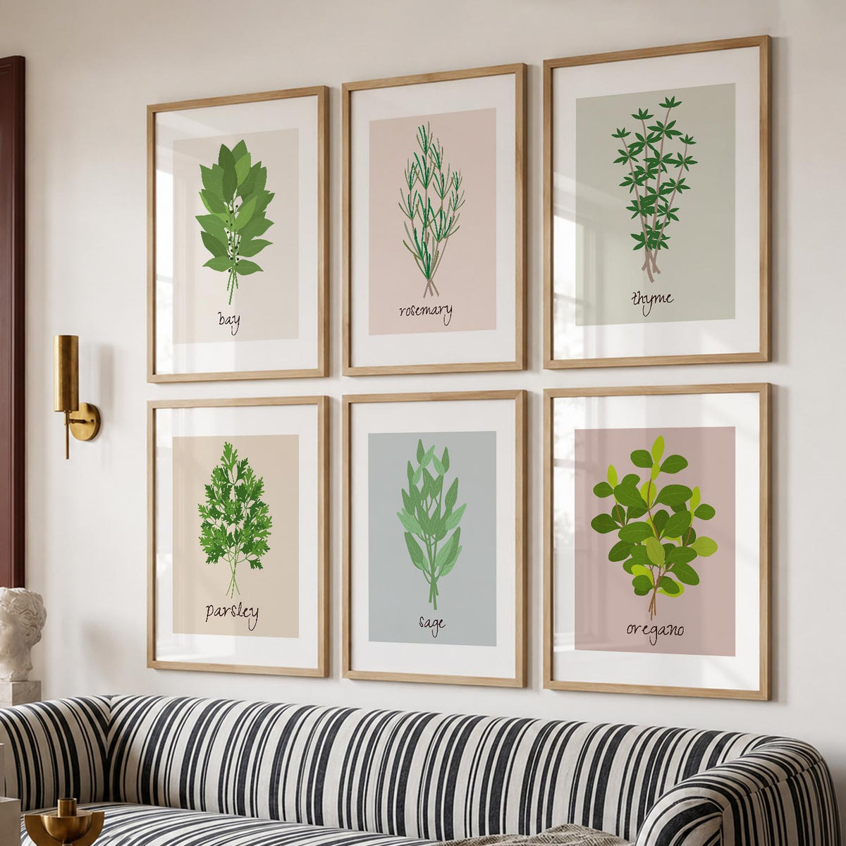 Kitchen Herbs Framed Posters for Restaurant Kitchen Dinning Room Cafe Wall Decor Set of 6