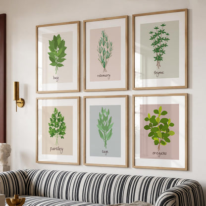 Kitchen Herbs Framed Posters for Restaurant Kitchen Dinning Room Cafe Wall Decor Set of 6