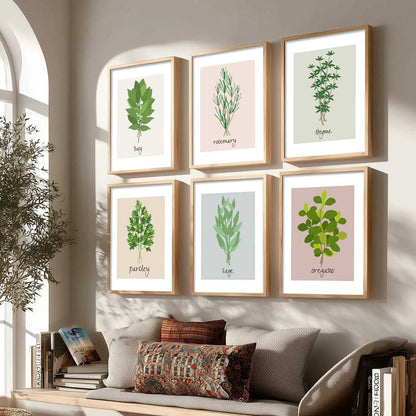 Kitchen Herbs Framed Posters for Restaurant Kitchen Dinning Room Cafe Wall Decor Set of 6