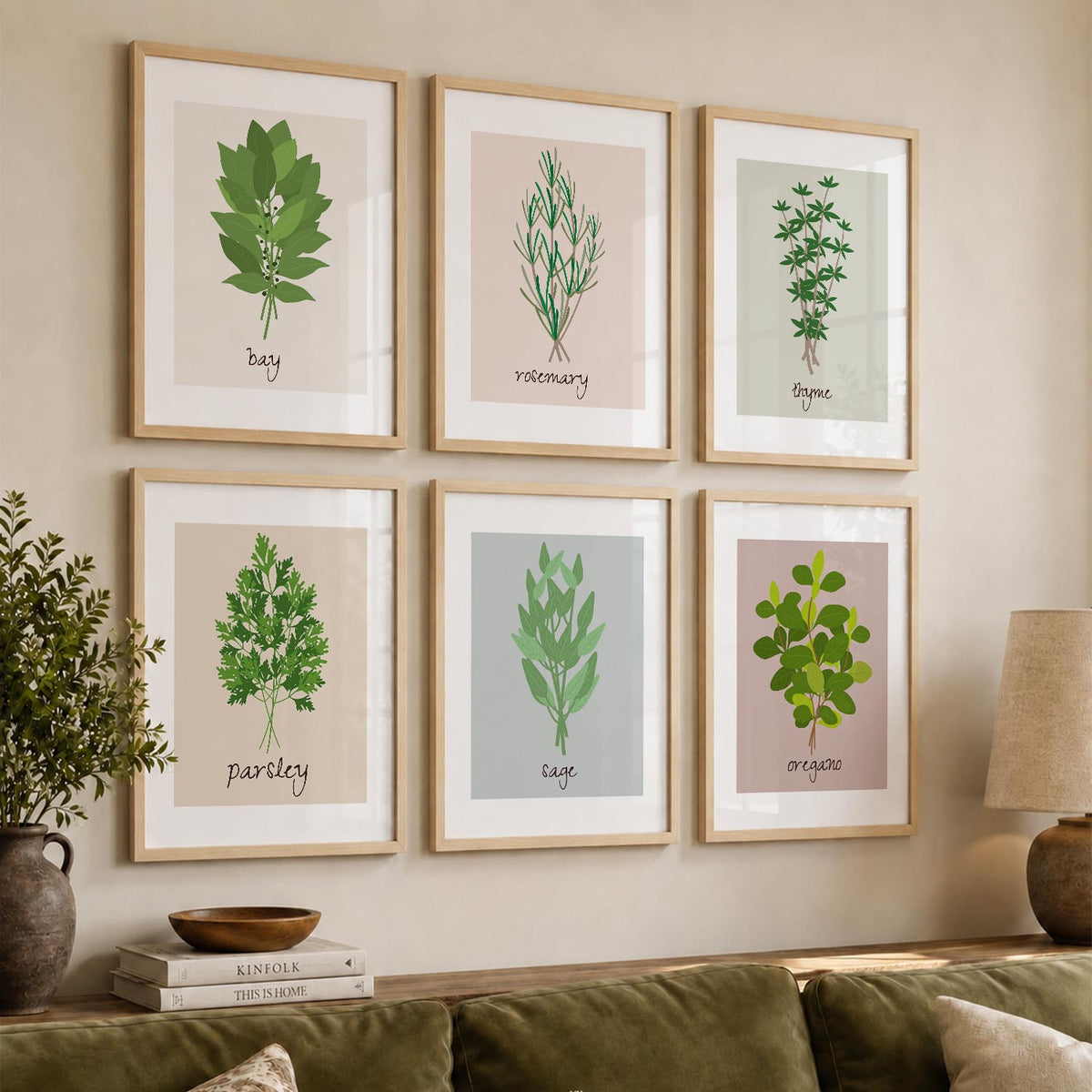 Kitchen Herbs Framed Posters for Restaurant Kitchen Dinning Room Cafe Wall Decor Set of 6