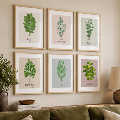 Kitchen Herbs Framed Posters for Restaurant Kitchen Dinning Room Cafe Wall Decor Set of 6