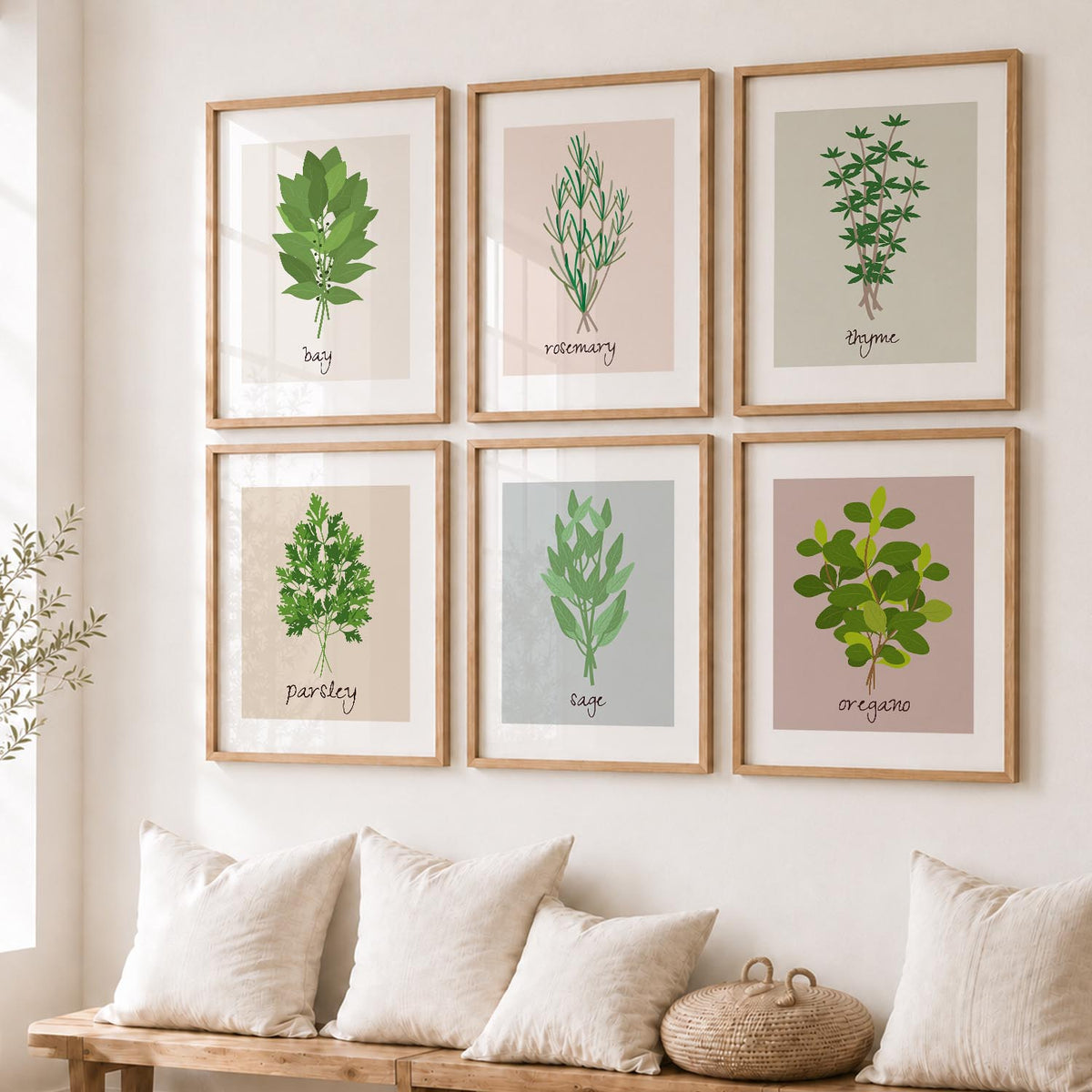 Kitchen Herbs Framed Posters for Restaurant Kitchen Dinning Room Cafe Wall Decor Set of 6