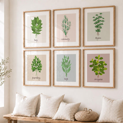 Kitchen Herbs Framed Posters for Restaurant Kitchen Dinning Room Cafe Wall Decor Set of 6