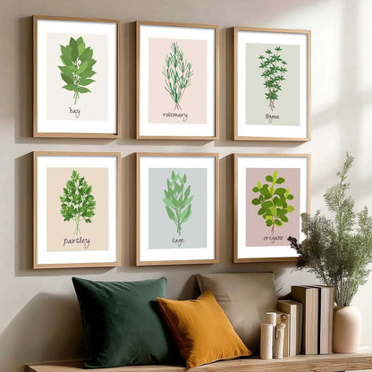 Kitchen Herbs Framed Posters for Restaurant Kitchen Dinning Room Cafe Wall Decor Set of 6