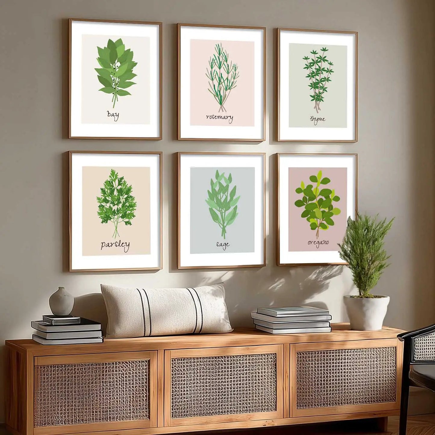 Kitchen Herbs Framed Posters for Restaurant Kitchen Dinning Room Cafe Wall Decor Set of 6