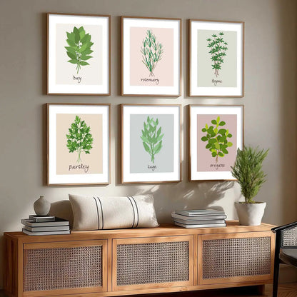 Kitchen Herbs Framed Posters for Restaurant Kitchen Dinning Room Cafe Wall Decor Set of 6