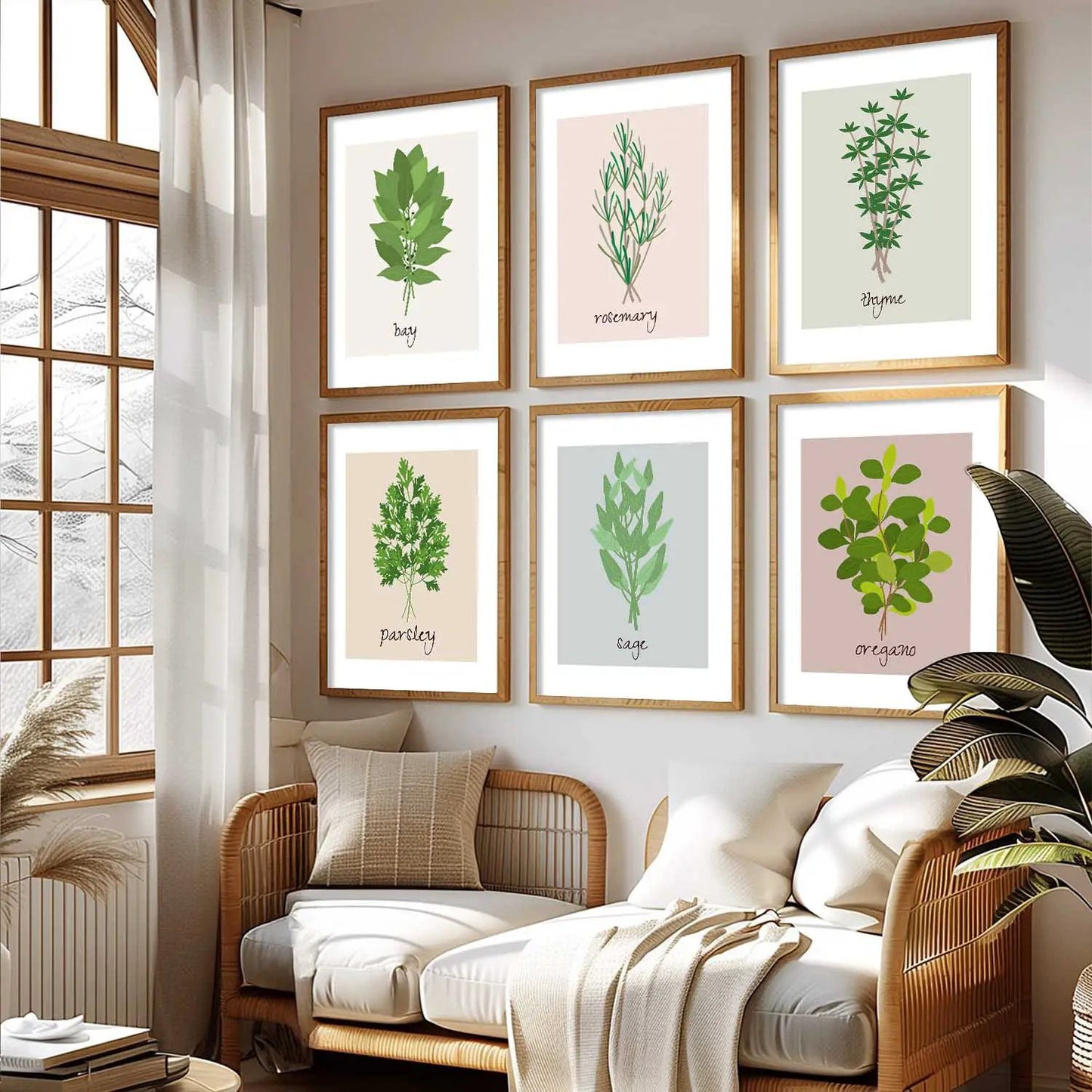 Kitchen Herbs Framed Posters for Restaurant Kitchen Dinning Room Cafe Wall Decor Set of 6