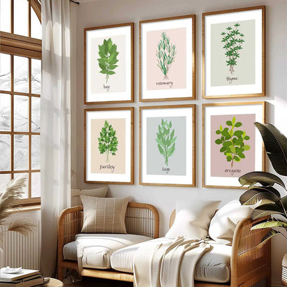 Kitchen Herbs Framed Posters for Restaurant Kitchen Dinning Room Cafe Wall Decor Set of 6