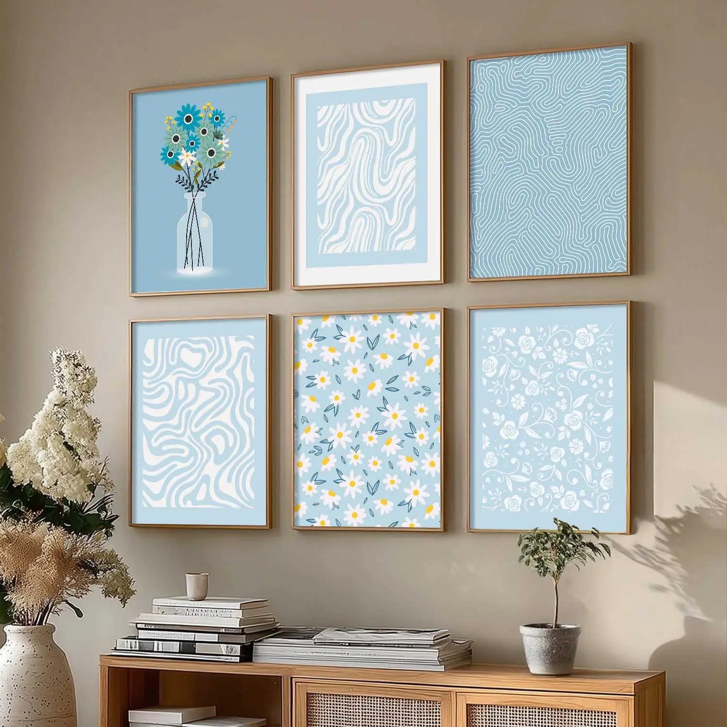 Boho Framed Wall Art Prints | Set of 6 | Home Decor