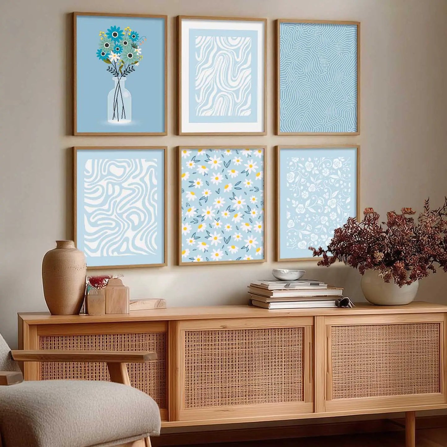 Boho Framed Wall Art Prints | Set of 6 | Home Decor