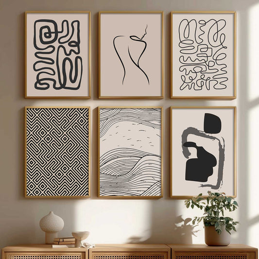 Boho Wall Art Prints with Frame for Living Room Bedroom Home and Office Wall Decor Set of 6