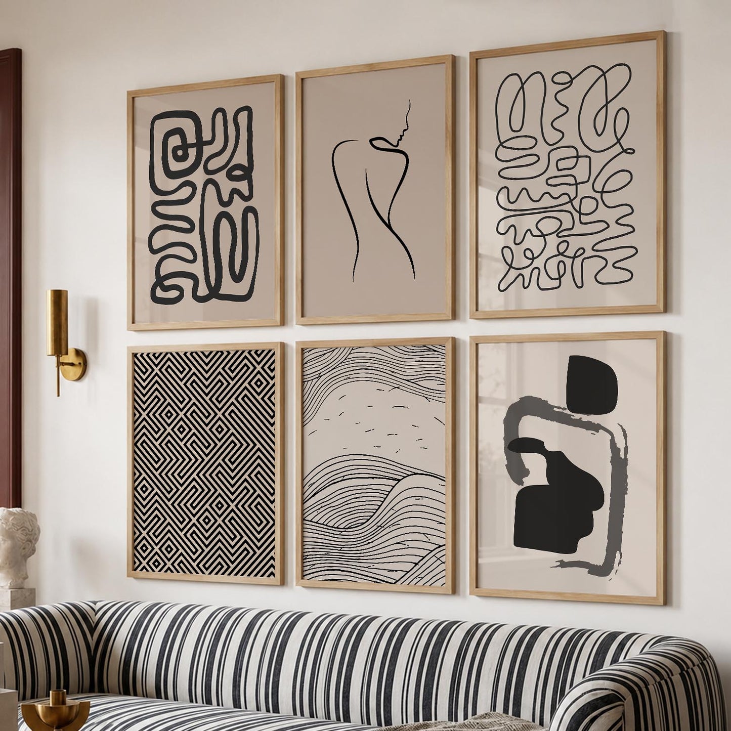Line Art Boho Wall Art Set of 6 Framed Prints