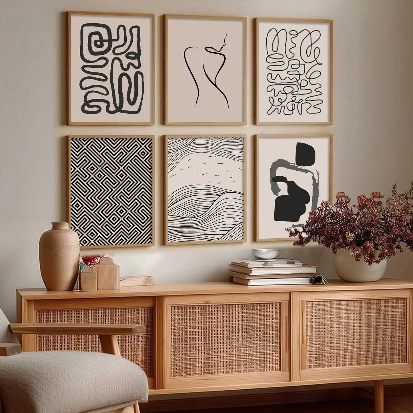 Boho Framed Wall Art Prints | Set of 6 | Home Decor
