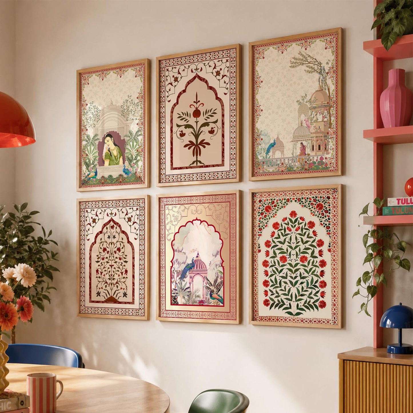 Traditional Indian Pichwai Art Prints with Frame for Home Decor Set of 6