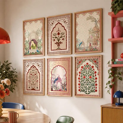Traditional Indian Pichwai Art Prints with Frame for Home Decor Set of 6