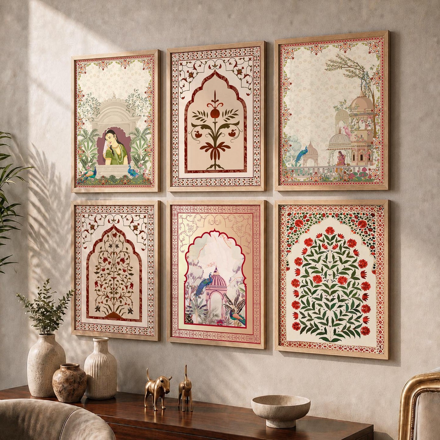 Traditional Indian Pichwai Art Prints with Frame for Home Decor Set of 6