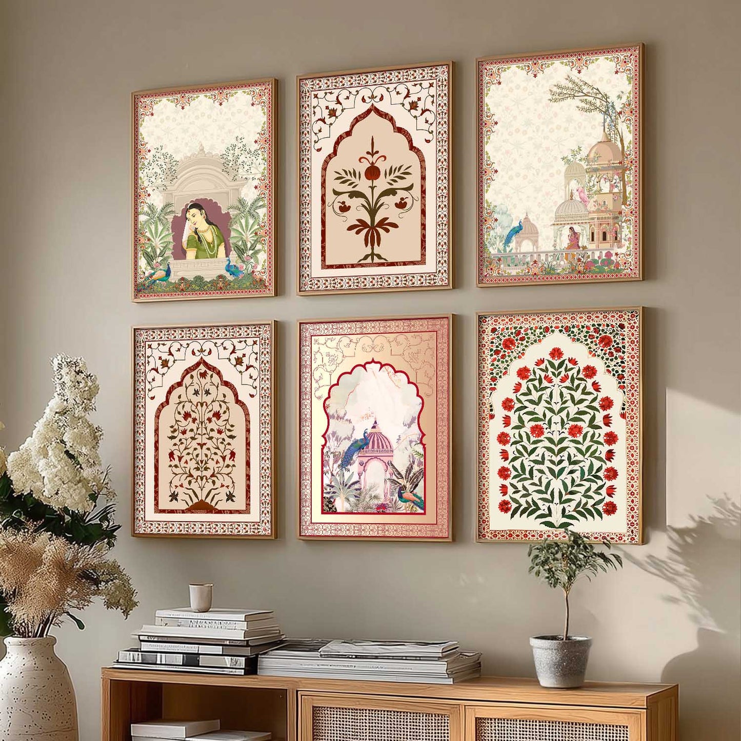 Traditional Indian Pichwai Art Prints with Frame for Home Decor Set of 6