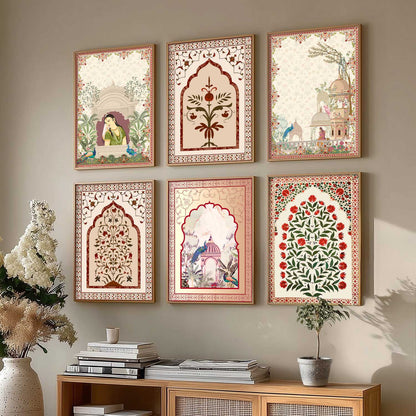 Traditional Indian Pichwai Art Prints with Frame for Home Decor Set of 6