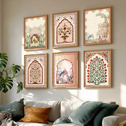 Traditional Indian Pichwai Art Prints with Frame for Home Decor Set of 6