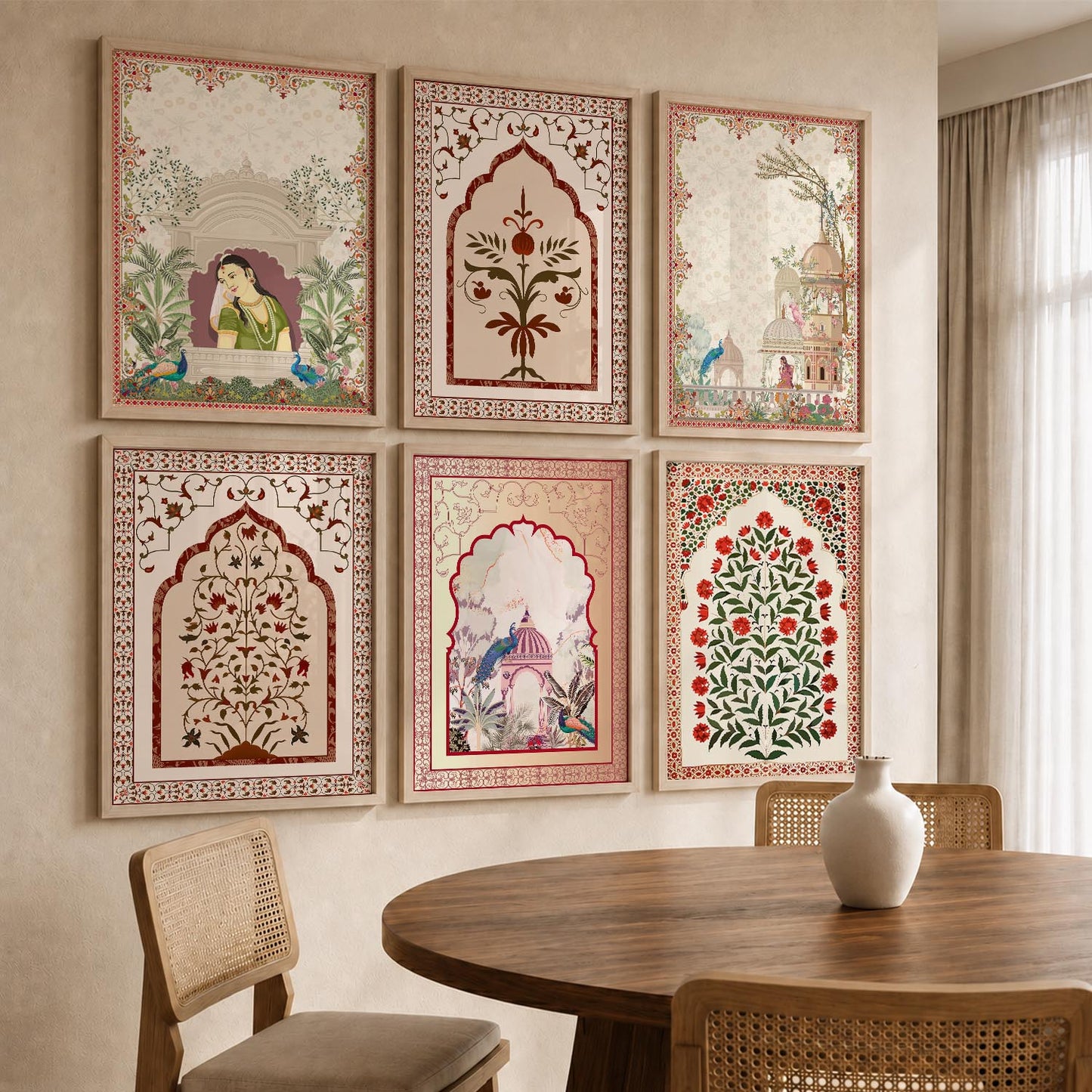 Traditional Indian Pichwai Art Prints with Frame for Home Decor Set of 6