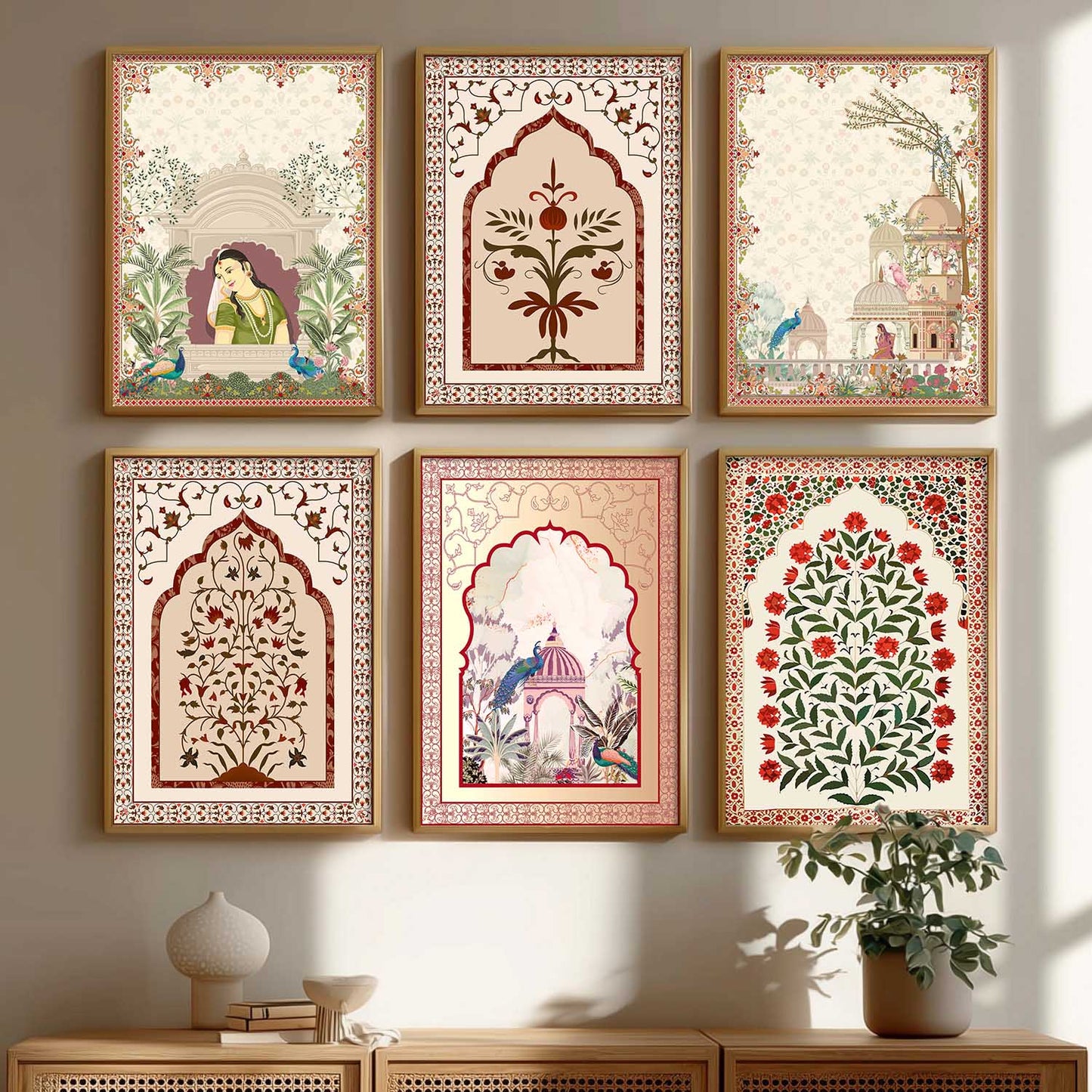 Traditional Indian Pichwai Art Prints with Frame for Home Decor Set of 6