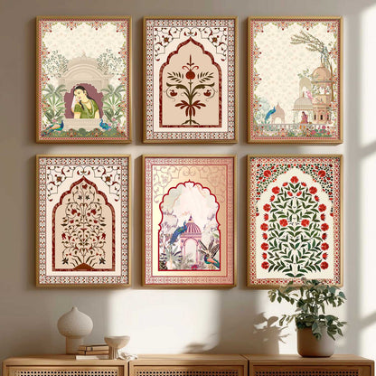 Traditional Indian Pichwai Art Prints with Frame for Home Decor Set of 6