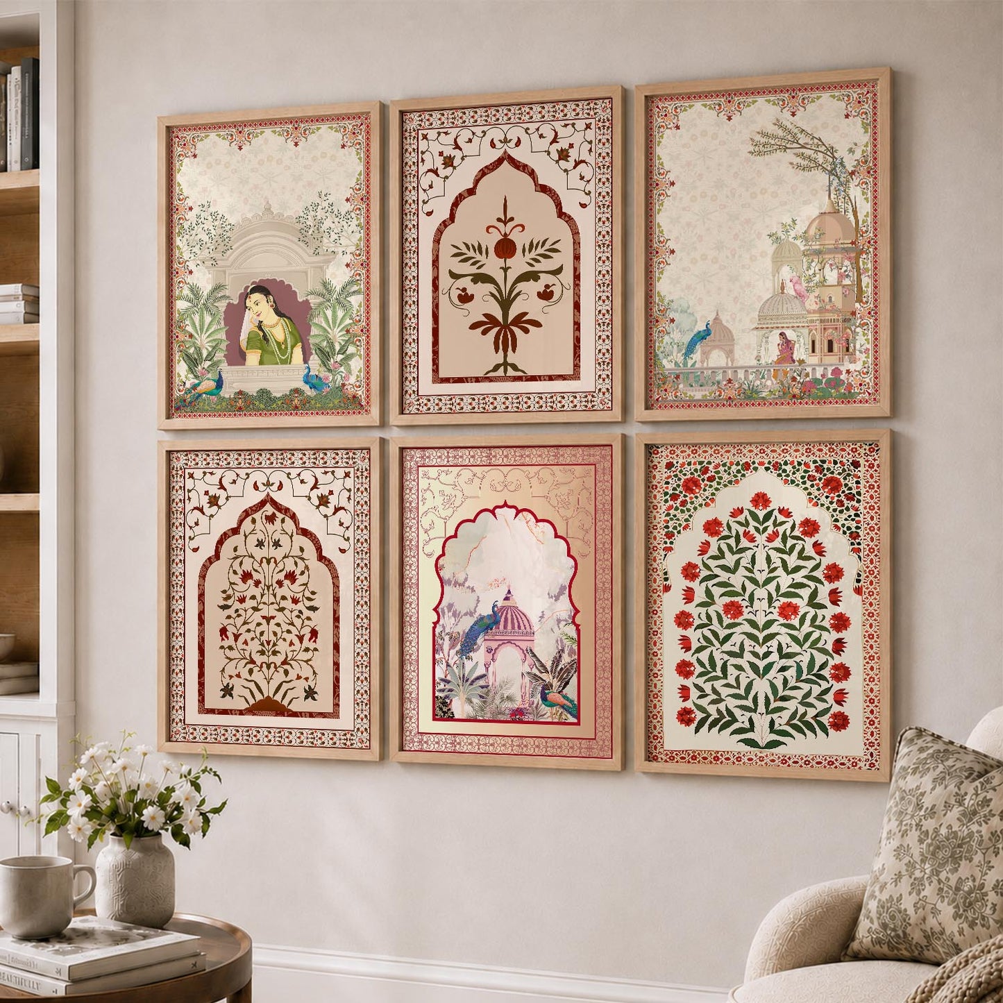 Traditional Indian Pichwai Art Prints with Frame for Home Decor Set of 6