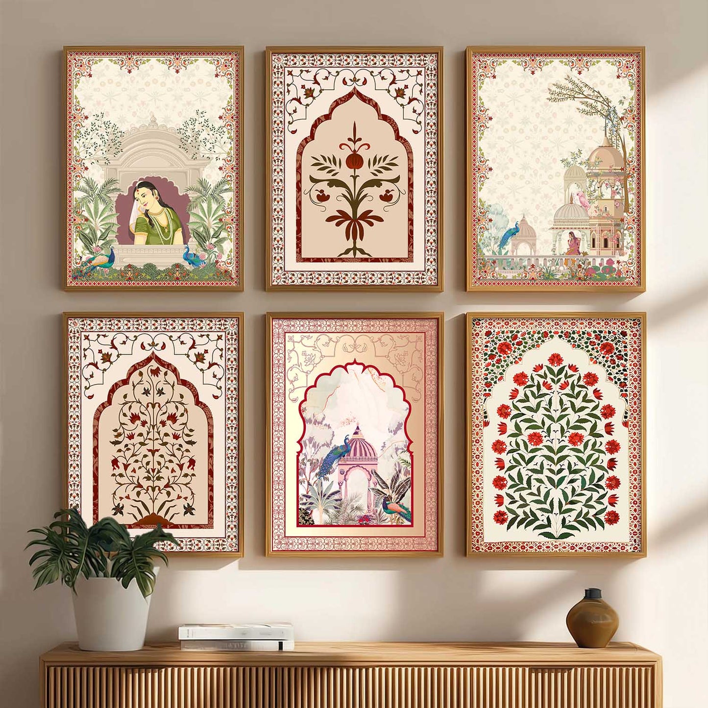 Traditional Indian Pichwai Art Prints with Frame for Home Decor Set of 6