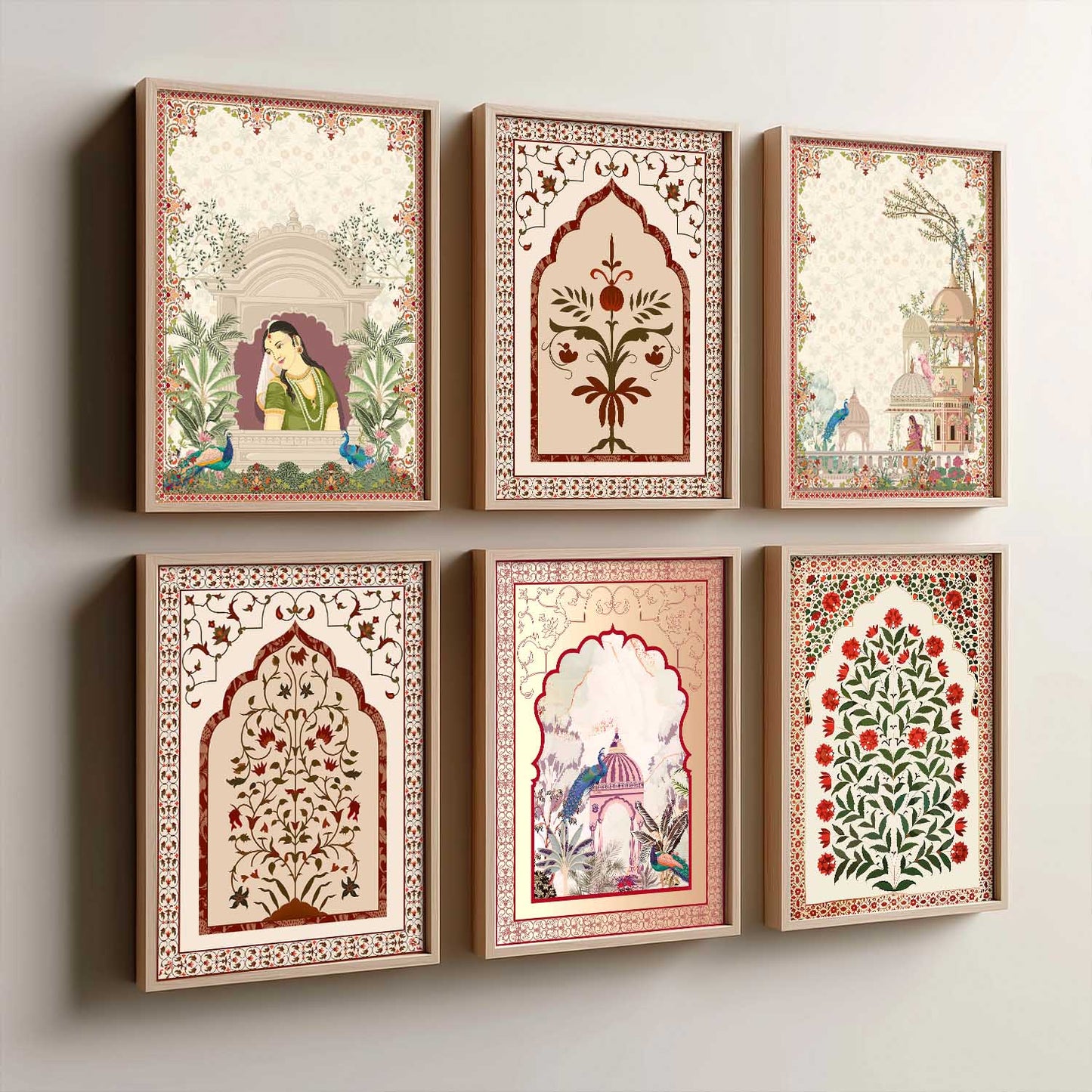 Traditional Indian Pichwai Art Prints with Frame for Home Decor Set of 6