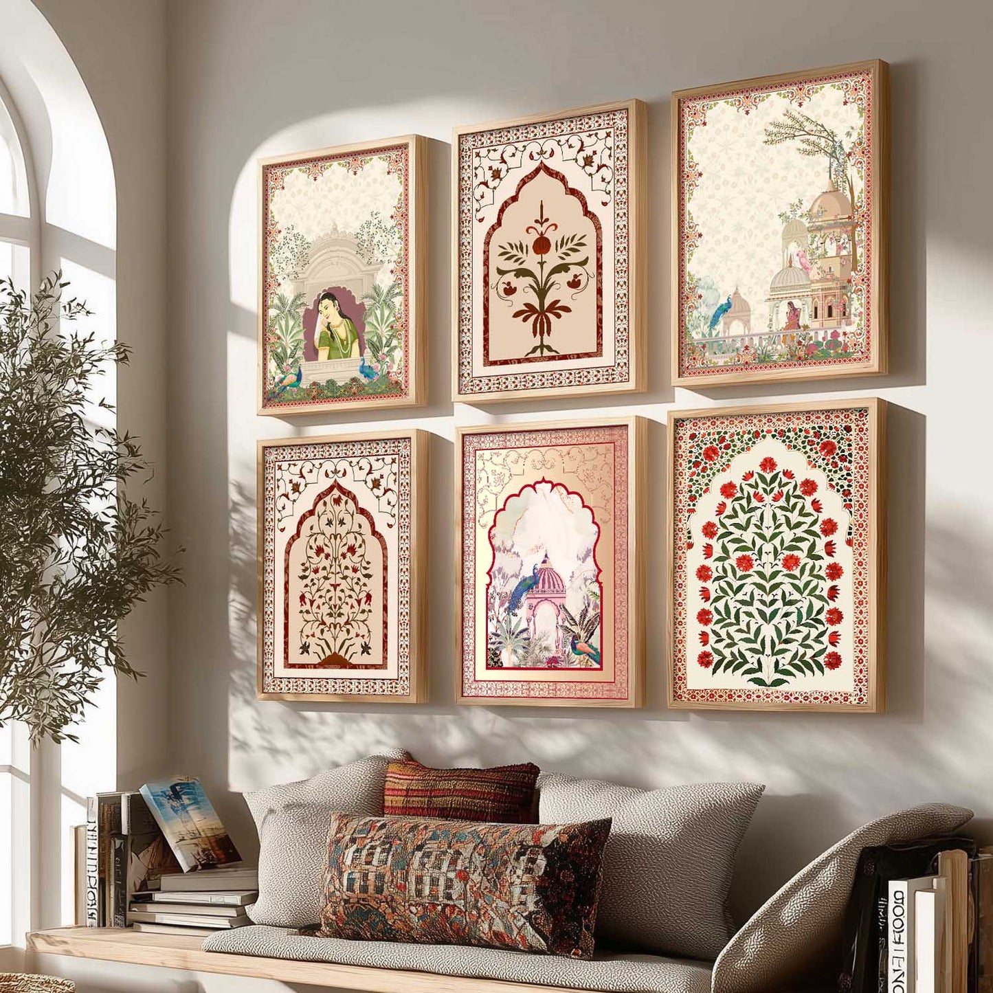 Traditional Indian Pichwai Art Prints with Frame for Home Decor Set of 6