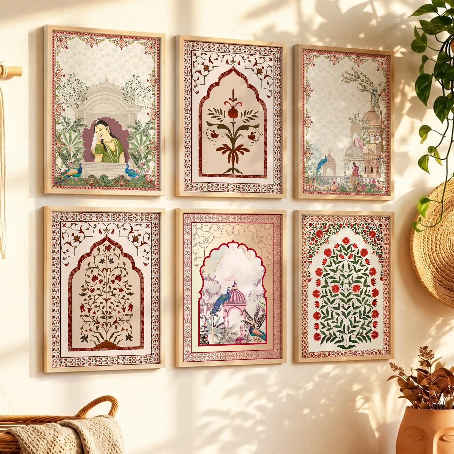 Traditional Indian Pichwai Art Prints with Frame for Home Decor Set of 6