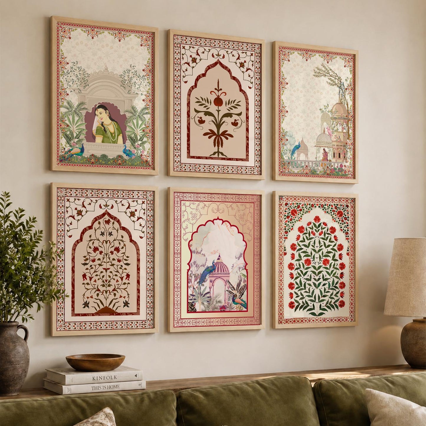 Traditional Indian Pichwai Art Prints with Frame for Home Decor Set of 6