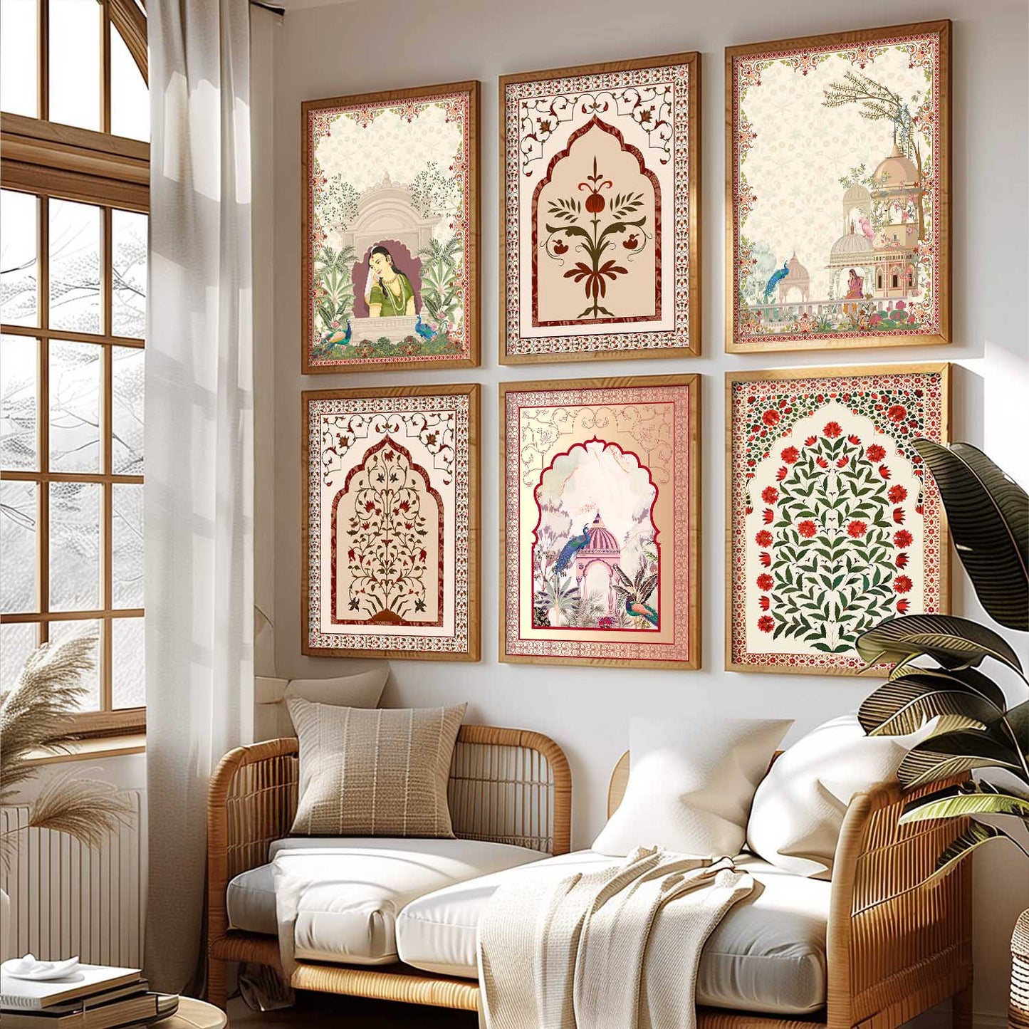 Traditional Indian Pichwai Art Prints with Frame for Home Decor Set of 6