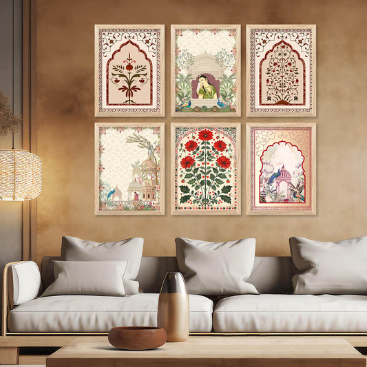 Traditional Indian Pichwai Art Paintings with Frame for Home Decor Set of 6