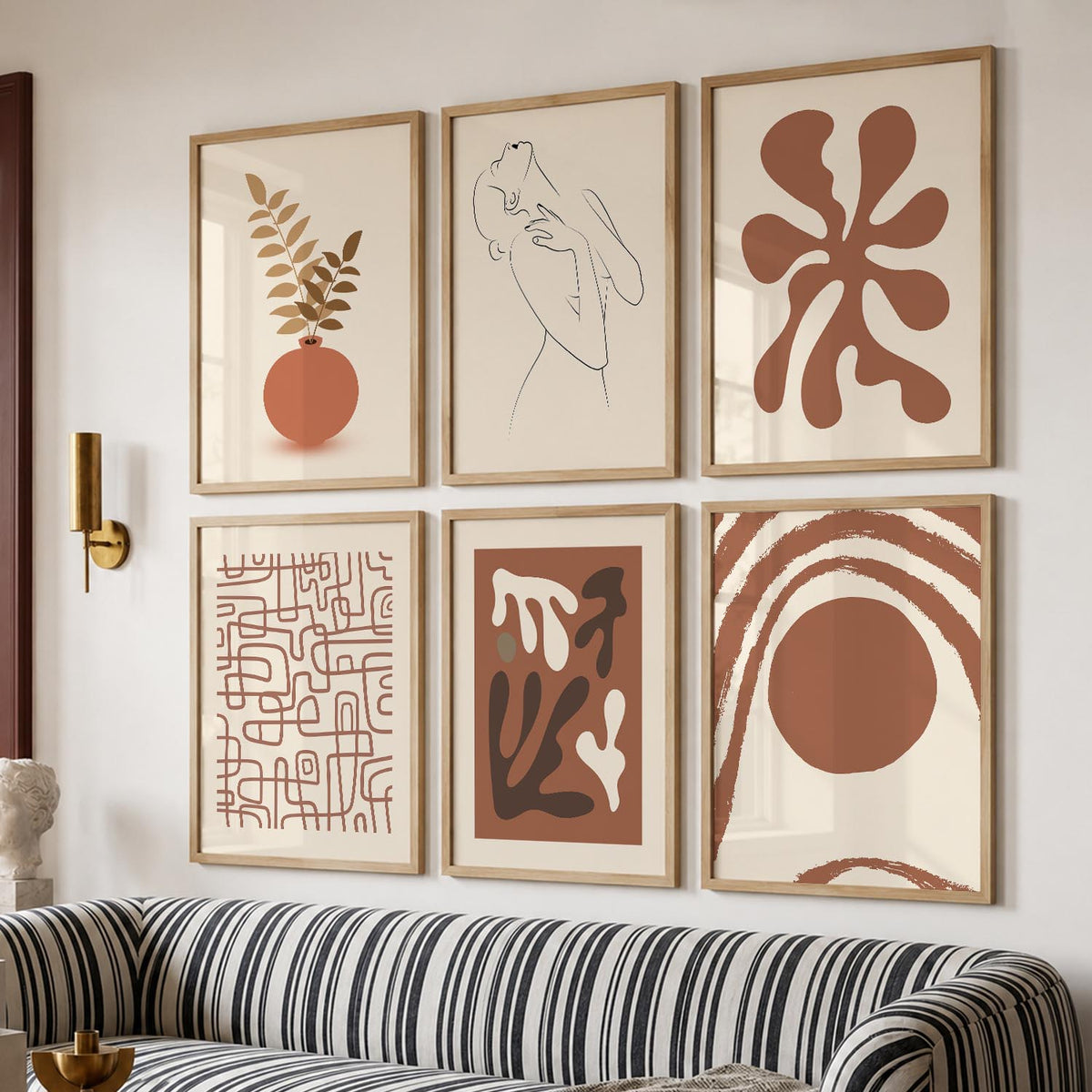 Terracotta Line Art Boho Wall Art Set of 6 Framed Prints
