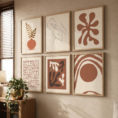 Terracotta Line Art Boho Wall Art Set of 6 Framed Prints