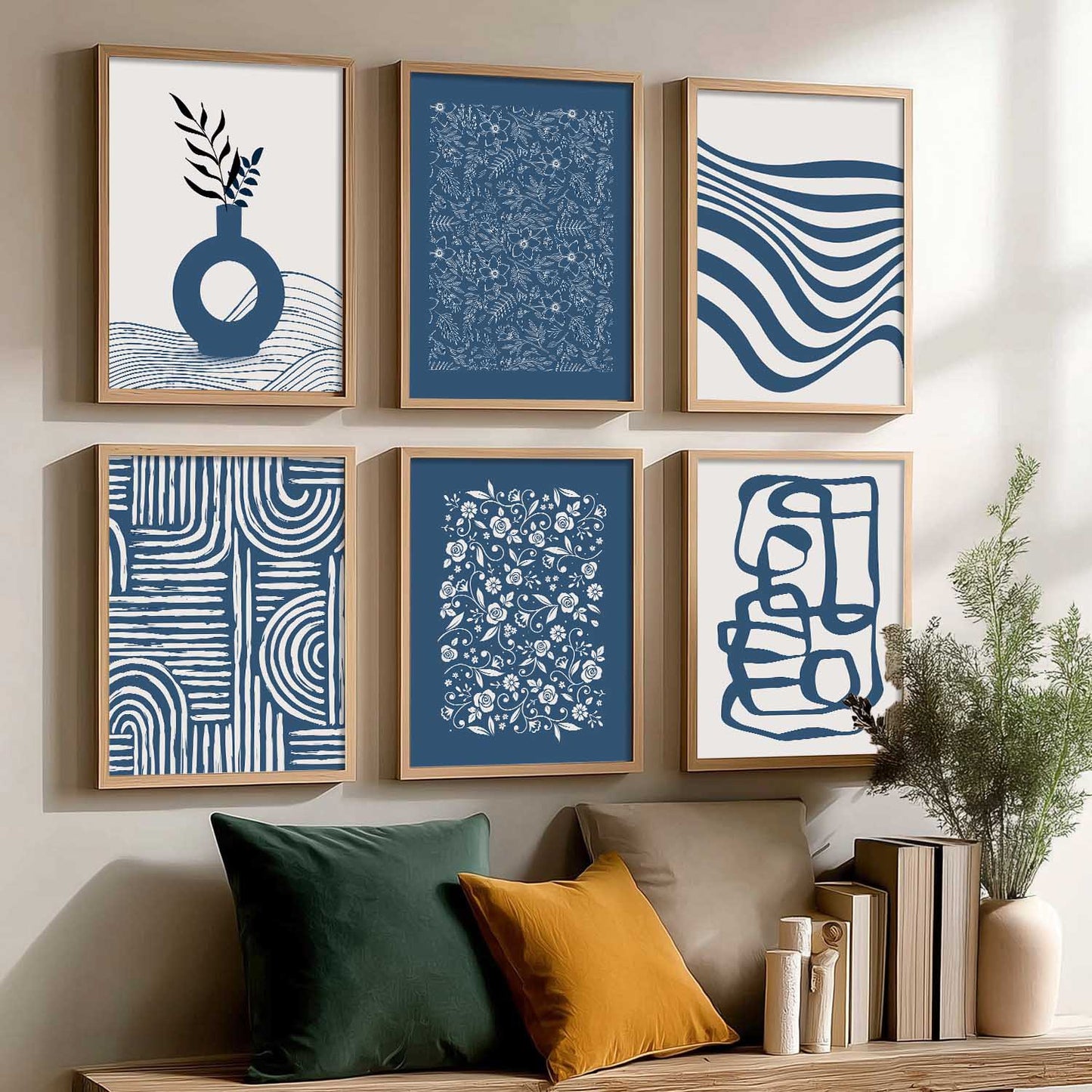 Boho Wall Art Prints with Frame for Living Room Bedroom Home and Office Wall Decor Set of 6