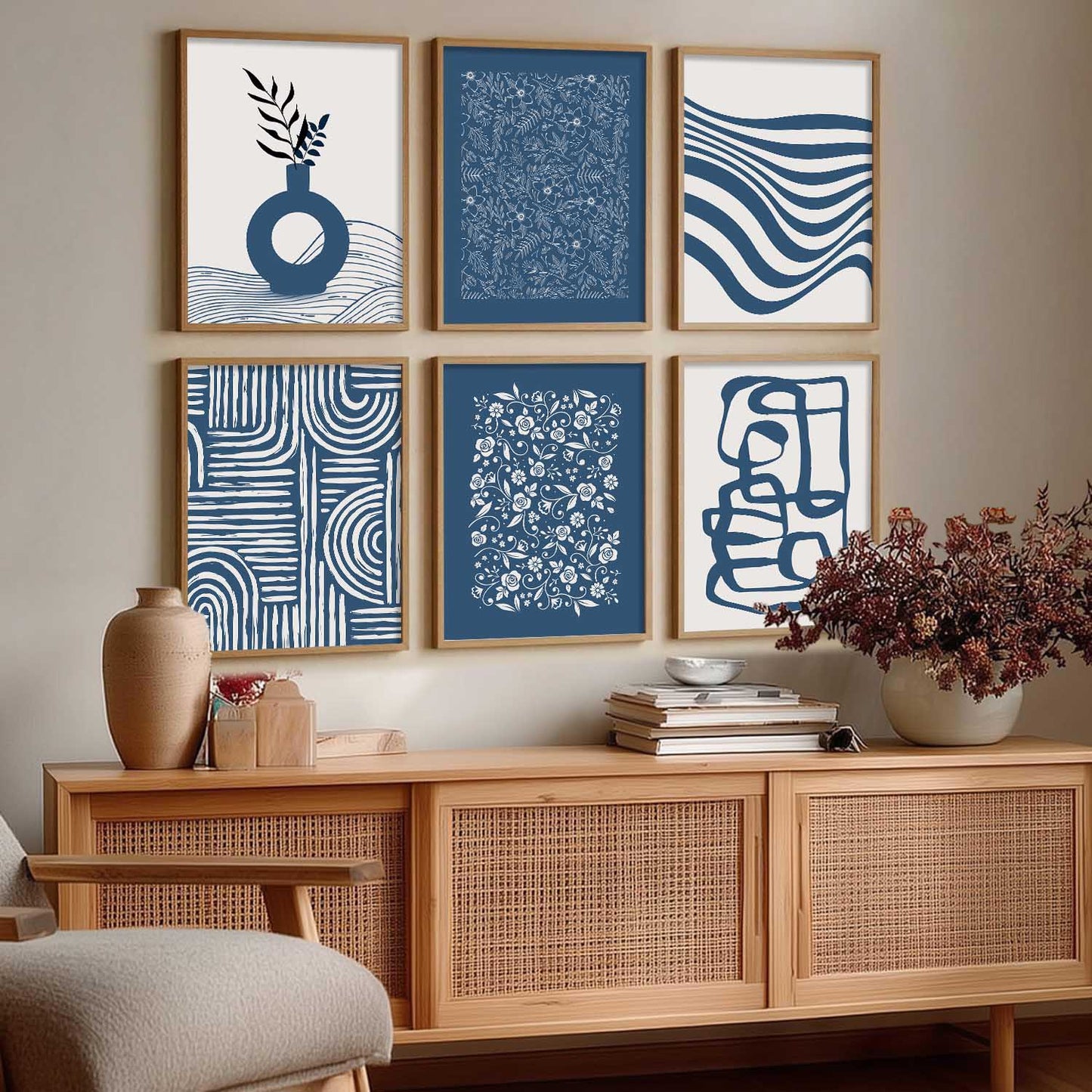 Boho Wall Art Prints with Frame for Living Room Bedroom Home and Office Wall Decor Set of 6