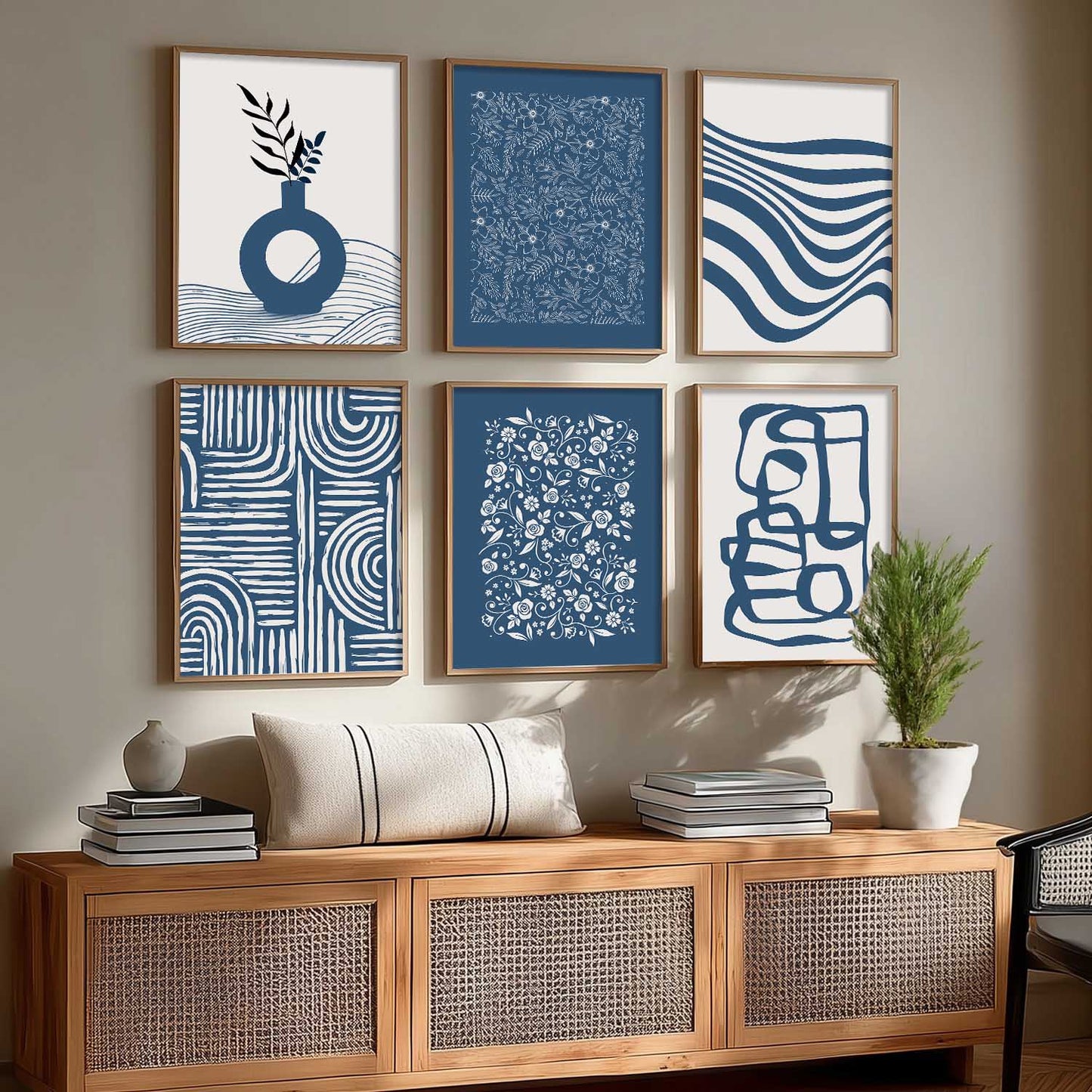 Boho Wall Art Prints with Frame for Living Room Bedroom Home and Office Wall Decor Set of 6