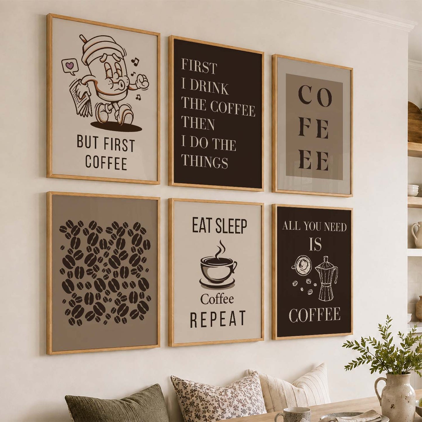 Kitchen Theme Framed Posters for Restaurant Kitchen Dinning Room Cafe Wall Decor Set of 6