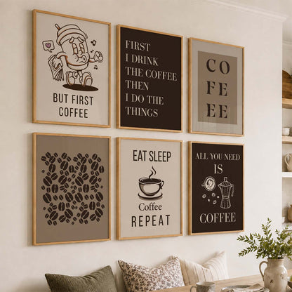 Kitchen Theme Framed Posters for Restaurant Kitchen Dinning Room Cafe Wall Decor Set of 6