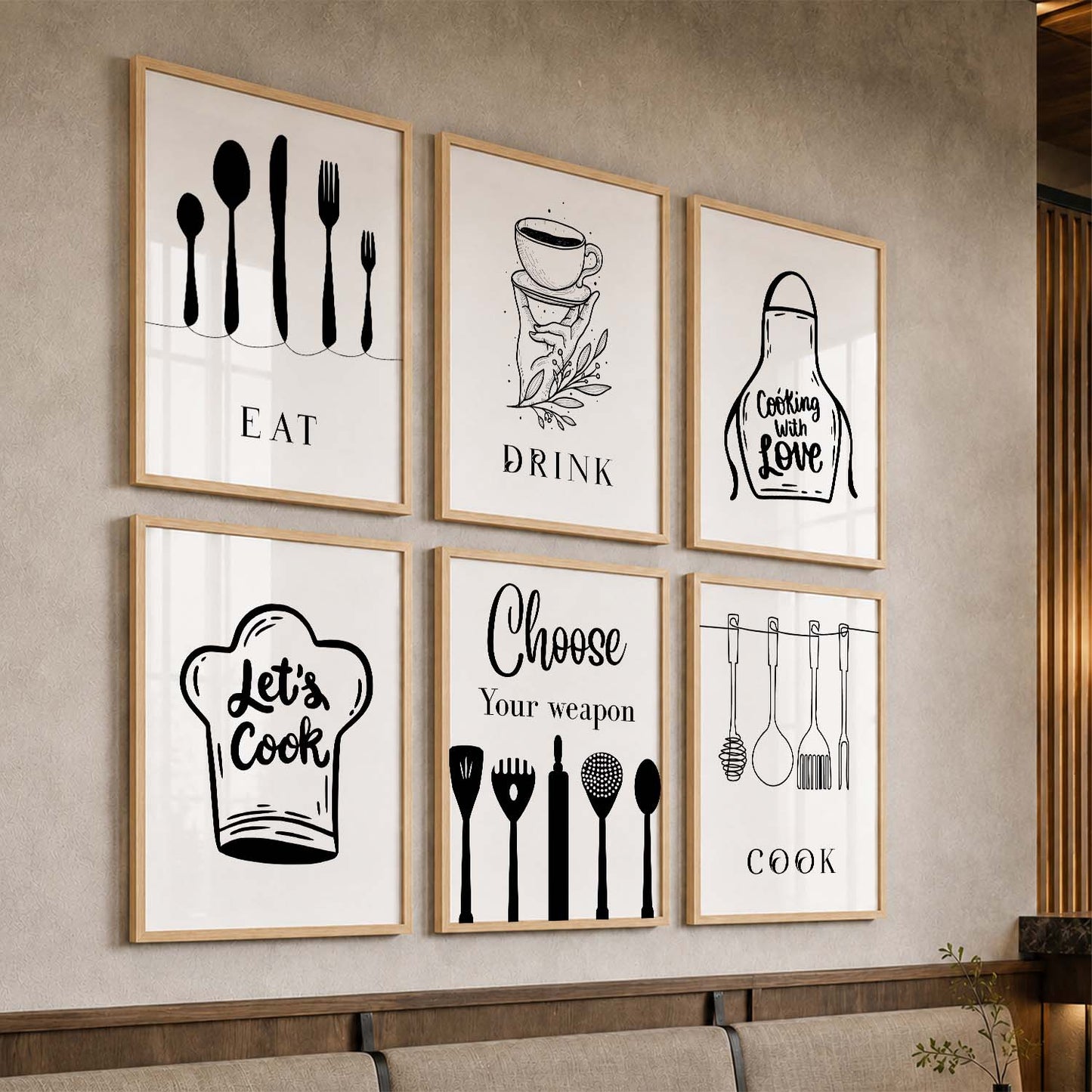 Kitchen Theme Framed Posters for Restaurant Kitchen Dinning Room Cafe Wall Decor Set of 6