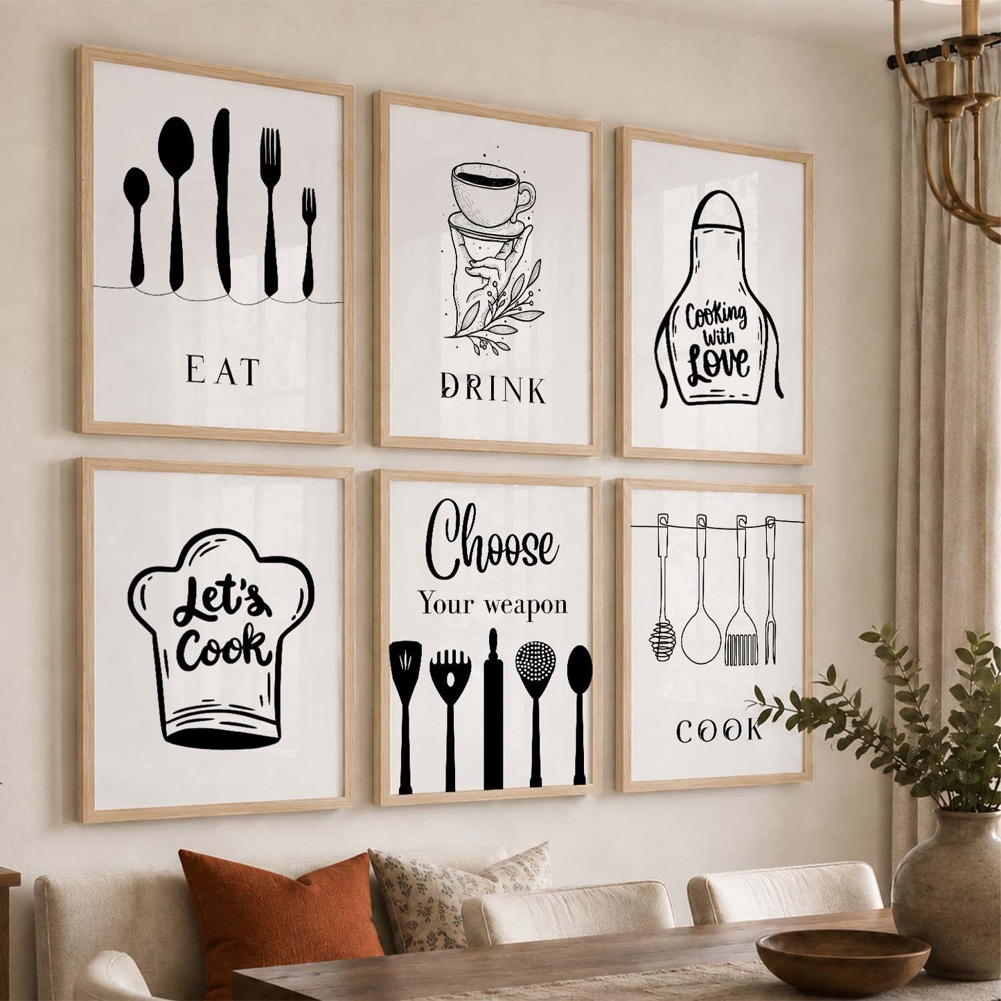Kitchen Theme Framed Posters for Restaurant Kitchen Dinning Room Cafe Wall Decor Set of 6